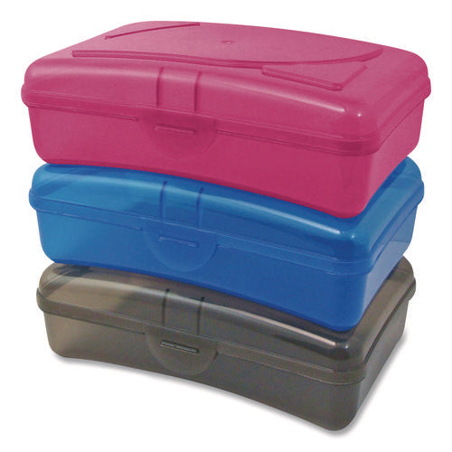 Plastic School Box, 1 Compartment, 8 X 5.13 X 2.13, Randomly Assorted Colors, 6/carton