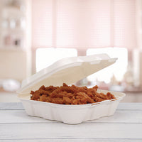 Compostable Fiber Hinged Trays, Proplanet Seal, 8.03 X 8.38 X 1.93, Ivory, Molded Fiber, 200/carton