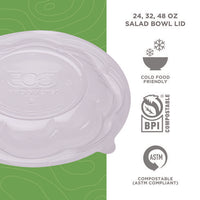 Renewable And Compostable Lids For 24, 32 And 48 Oz Salad Bowls, Clear, Plastic, 300/carton