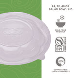 Renewable And Compostable Lids For 24, 32 And 48 Oz Salad Bowls, Clear, Plastic, 300/carton