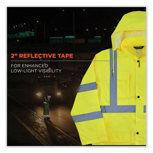 GloWear 8366 Class 3 Lightweight Hi-Vis Rain Jacket, Polyester, X-Large, Lime, Ships in 1-3 Business Days