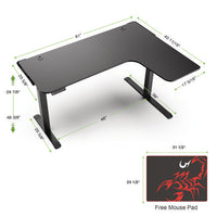 L-shaped Standing Desk, Right Desk, 60" X 43.69" X 29.88" To 48.38", Black