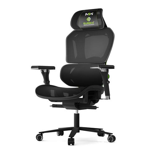 Typhon Hybrid Chair, Supports Up To 220 Lb, 18.5" To 22.05" Seat Height, Black Mesh Seat, Black/green Mesh Back, Black Base