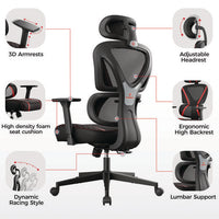 Norn Ergonomic Chair, Supports Up To 275 Lb, 18.11" To 22.04" Seat Height, Black/red Mesh Seat/back, Black Base