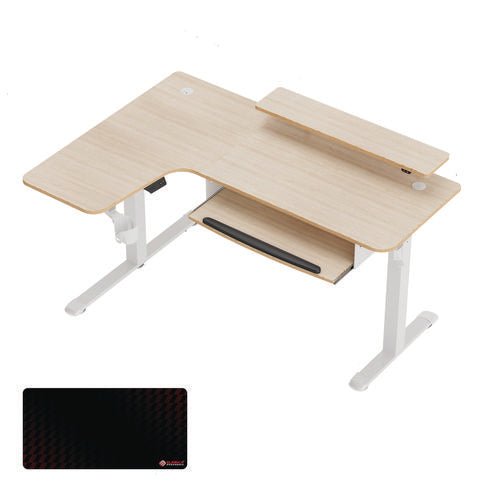 L-shaped Standing Desk With Keyboard Tray, Left Desk, 61.25" X 43.25" X 34.38" To 52.88", Maple White/white