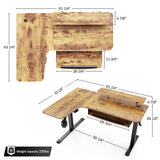 L-shaped Standing Desk With Keyboard Tray, Left Desk, 61.25" X 43.25" X 34.38" To 52.88", Rustic Brown/black