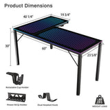 Rgb Led Lights Glass Gaming Desk, 60" X 40.25" X 30", Black