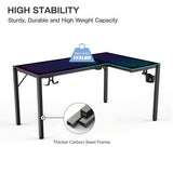 Rgb Led Lights Glass Gaming Desk, 60" X 40.25" X 30", Black