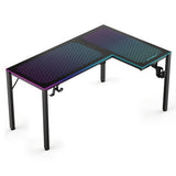 Rgb Led Lights Glass Gaming Desk, 60" X 40.25" X 30", Black