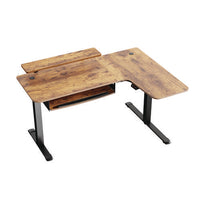 L-shaped Standing Desk With Keyboard Tray, Right Desk, 61.25" X 43.25" X 34.38" To 52.88", Rustic Brown/black