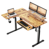 L-shaped Standing Desk With Keyboard Tray, Right Desk, 61.25" X 43.25" X 34.38" To 52.88", Rustic Brown/black