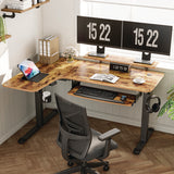 L-shaped Standing Desk With Keyboard Tray, Right Desk, 61.25" X 43.25" X 34.38" To 52.88", Rustic Brown/black