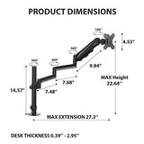 Single Monitor Arm, For 32" Monitors, 90 Deg Rotation, 35 Deg Tilt, 360 Deg Pan, Black, Supports 17.6 Lbs