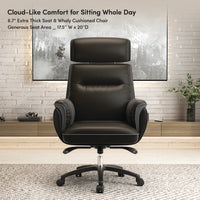 Royal Executive Office Chair, Support Up To 300 Lb, 19.46"-22.26" Seat Height, Black Pu Leather Seat, Black Faux Leather Back