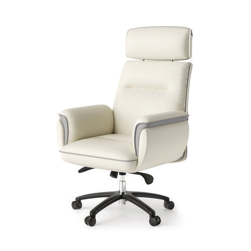 Royal Executive Office Chair, Support Up To 300 Lb, 19.46"-22.26" Seat Height, White Pu Leather Seat, White Faux Leather Back