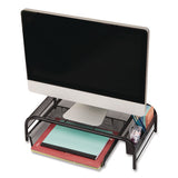 Metal Mesh Monitor Stand With Paper Tray, 20" X 11.5" X 5.5", Black, Supports 33 Lb, 2/pack