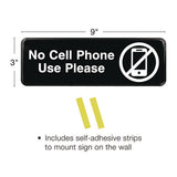 No Cell Phone Use Please Indoor/outdoor Wall Sign, 9 X 3, Black Face, White Graphics, 3/pack