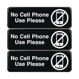 No Cell Phone Use Please Indoor/outdoor Wall Sign, 9 X 3, Black Face, White Graphics, 3/pack