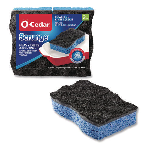 Scrunge Heavy-duty Sponge, 2.63" X 4.25", 1" Thick, Black/blue, 2/pack, 8 Packs/carton