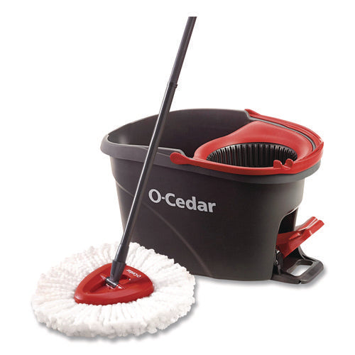 Ezwring Spin Mop System, White Microfiber Head, Up To 51" Adjustable Red/gray Handle