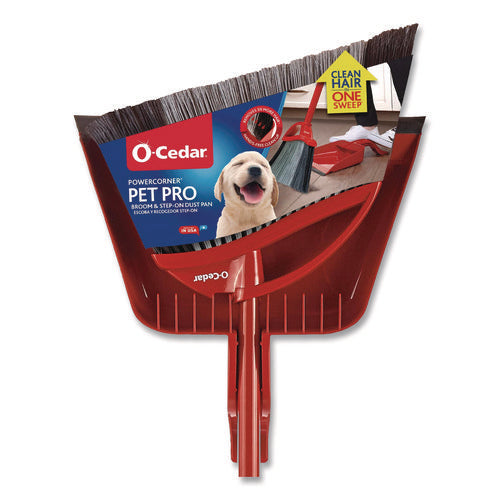 Powercorner Pet Pro Broom And Step-on Dust Pan, 48" Handle, Red/black/gray