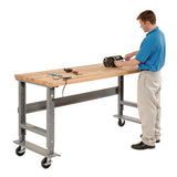 Light Duty Butcher Block Top Adjustable Height Workbench, 800 Lbs, 48 X 30 X 36 To 43, Gray, Ships In 1-3 Business Days