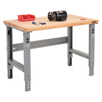 Standard Duty Butcher Block Top Adjustable Height Workbench, 48 X 30 X 30.88 To 36.88, Gray, Ships In 1-3 Business Days