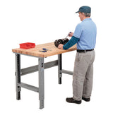 Standard Duty Butcher Block Top Adjustable Height Workbench, 48 X 30 X 30.88 To 36.88, Gray, Ships In 1-3 Business Days