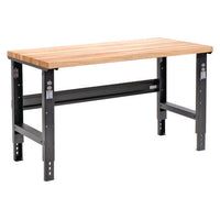 Standard Duty Butcher Block Top Adj Height Workbench, 2,000 Lbs, 60 X 30 X 30.88 To 36.88, Black