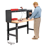 Standard Duty Butcher Block Top Adj Height Workbench, 2,000 Lbs, 60 X 30 X 30.88 To 36.88, Black