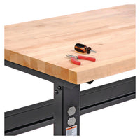 Standard Duty Butcher Block Top Adj Height Workbench, 2,000 Lbs, 60 X 30 X 30.88 To 36.88, Black