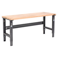 Standard Duty Butcher Block Top Adj Height Workbench, 2,000 Lbs, 72 X 30 X 30.88 - 36.88, Maple/black