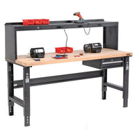Standard Duty Butcher Block Top Adj Height Workbench, 2,000 Lbs, 72 X 30 X 30.88 - 36.88, Maple/black