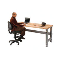 Standard Duty Butcher Block Top Adj Height Workbench, 2,000 Lbs, 72 X 36 X 30.88 To 36.88, Maple/gray