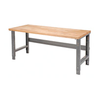 Standard Duty Butcher Block Top Adj Height Workbench, 2,000 Lbs, 72 X 36 X 30.88 To 36.88, Maple/gray