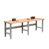 Standard Duty Butcher Block Top Adj Height Workbench, 2,000 Lbs, 96 X 36 X 30.88 To 36.88, Maple/gray