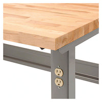 Standard Duty Butcher Block Top Adj Height Workbench, 2,000 Lbs, 96 X 36 X 30.88 To 36.88, Maple/gray