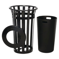 Outdoor Slatted Steel Trash Can, 24 Gal, Black, Ships In 1-3 Business Days