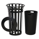 Outdoor Slatted Steel Trash Can, 24 Gal, Black, Ships In 1-3 Business Days