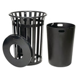 Outdoor Slatted Steel Trash Can, 36 Gal, Black, Ships In 1-3 Business Days