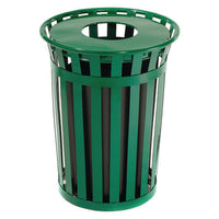 Outdoor Slatted Steel Trash Can, 36 Gal, Green, Ships In 1-3 Business Days