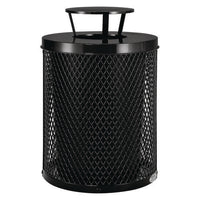 Outdoor Diamond Steel Trash Can, Rain Bonnet Lid, 36 Gal, Black, Ships In 1-3 Business Days