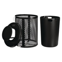 Outdoor Diamond Steel Trash Can, Rain Bonnet Lid, 36 Gal, Black, Ships In 1-3 Business Days