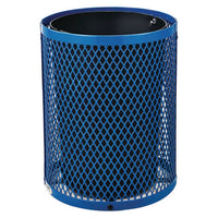 Outdoor Diamond Steel Trash Can, Rain Bonnet Lid, 36 Gal, Blue