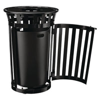 Outdoor Slatted Steel Trash Can, With Access Door, 36 Gal, Steel Black, Ships In 1-3 Business Days