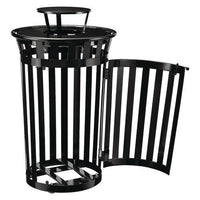 Outdoor Slatted Steel Trash Can, With Access Door And Rain Bonnet Lid, 36 Gal, Black, Ships In 1-3 Business Days