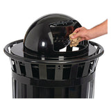 Outdoor Slatted Steel Trash Can, Dome Lid, 36 Gal, Black