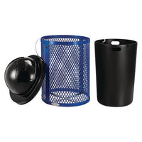 Outdoor Diamond Steel Trash Can, 36 Gal, Dome Lid, Blue, Ships In 1-3 Business Days