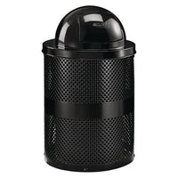 Outdoor Perforated Steel Trash Can With Dome Lid, 36 Gal, Steel, Black, Ships In 1-3 Business Days
