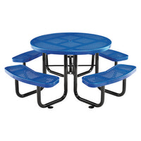 Perforated Steel Picnic Table, Round, 46" Dia X 29.5"h, Blue Top, Blue Base/legs, Ships In 1-3 Business Days